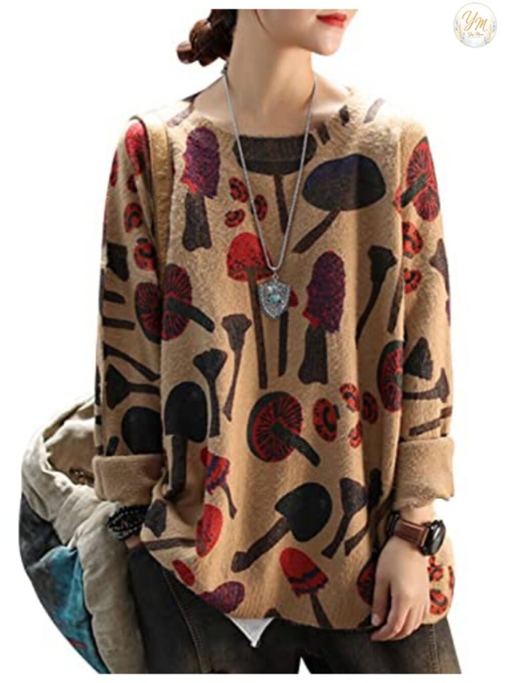 Graphic Printed Oversized Pullover Sweater Cat Pattern Cute Knit Top
